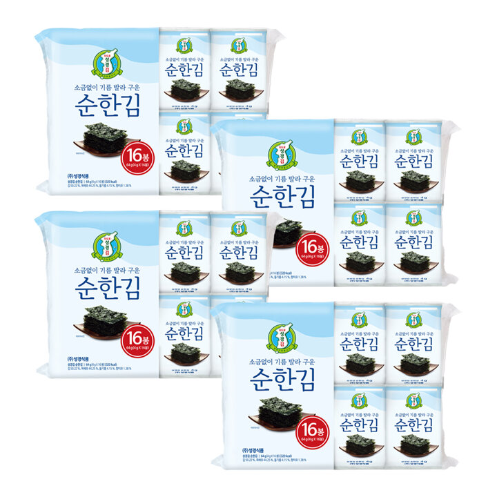 [지도표성경][성경김본사] 지도표 성경 순한 식탁김 4g 16봉 x 4개 (총 64봉)