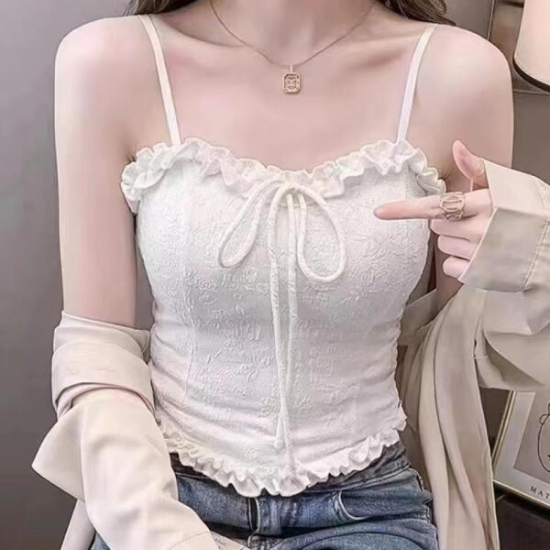 아트박스/옷자락 여자 셔링 플라워 레이스 끈 나시