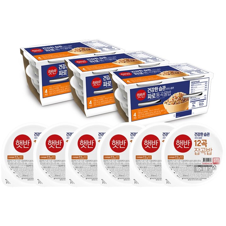 CJ 햇반 라이스플랜 파로통곡물밥 190g x12개+12곡잡곡밥 210g x6개