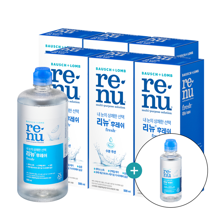 바슈롬 리뉴 후레쉬 500ml x 6개 + 120ml / 소프트 렌즈 세척액 