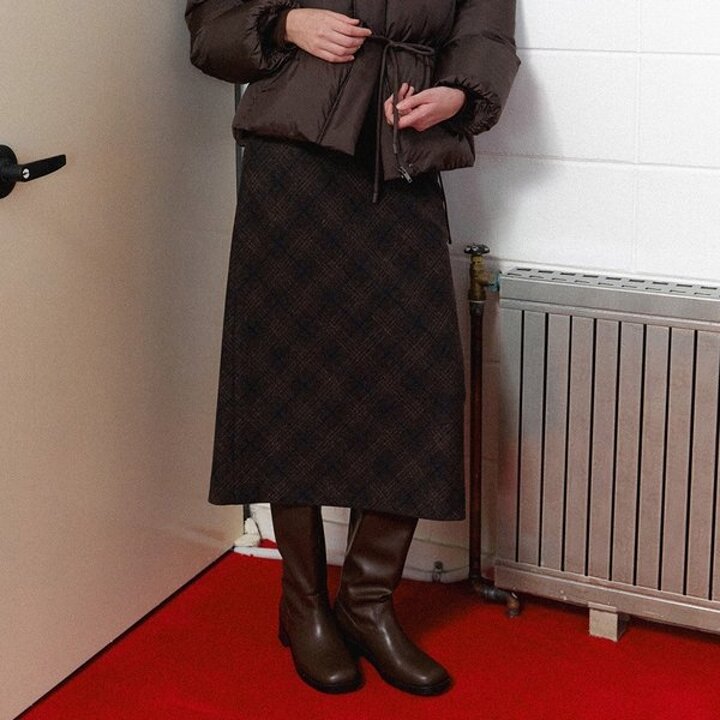 (신세계센텀점)[온앤온] 울 체크 롱스커트 NEW5WSA27