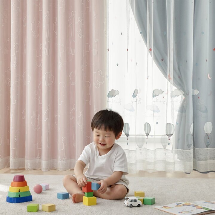 뷰하우스 자수 키즈 아이방 이중 쉬폰 암막커튼 대형