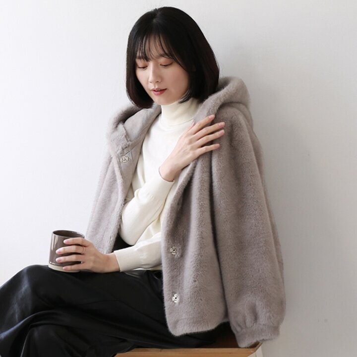 [웬디즈갤러리]애니언 후드 밍크퍼 코트 / 여성 페이크퍼 자켓 겨울 코트 LCT103