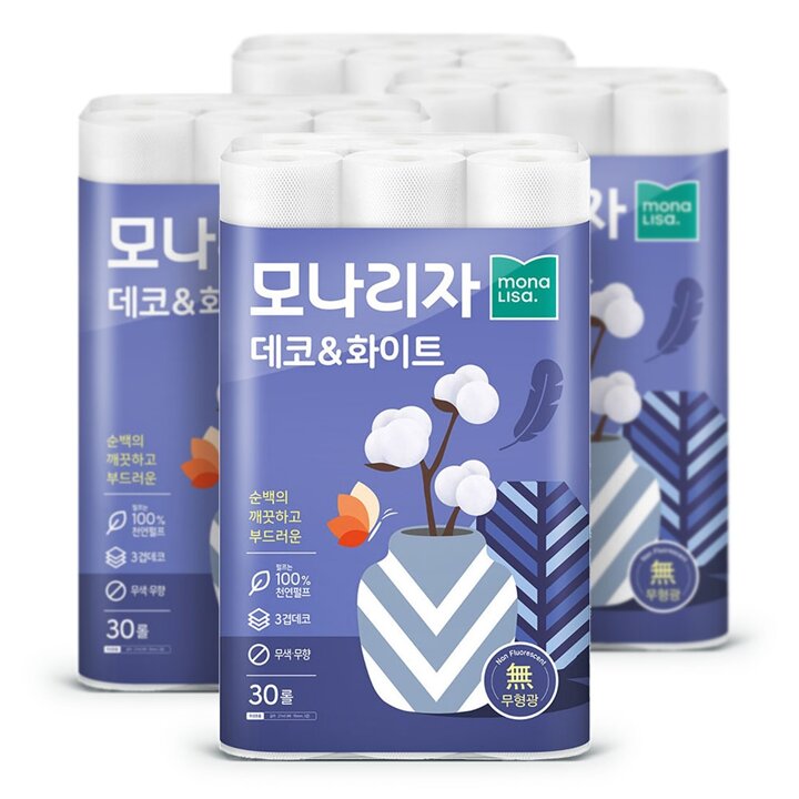 모나리자 데코 앤 화이트 3겹 화장지 27m 30롤 4팩
