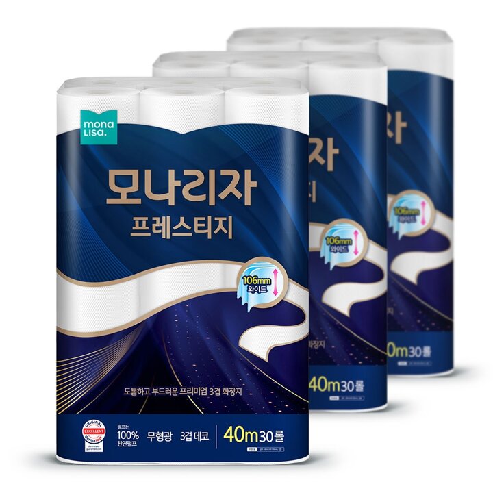 모나리자 프레스티지 3겹 화장지 40m 30롤 3팩
