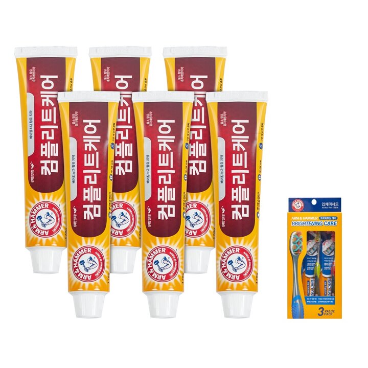 [사은품증정][유한양행]암앤해머 컴플리트케어 베이킹소다 치약 178g 6개  +  (브라이트닝케어 칫솔 3입증정)