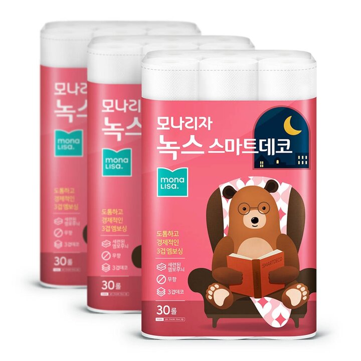 모나리자 녹스 스마트 데코 3겹 화장지 27m 30롤 3팩
