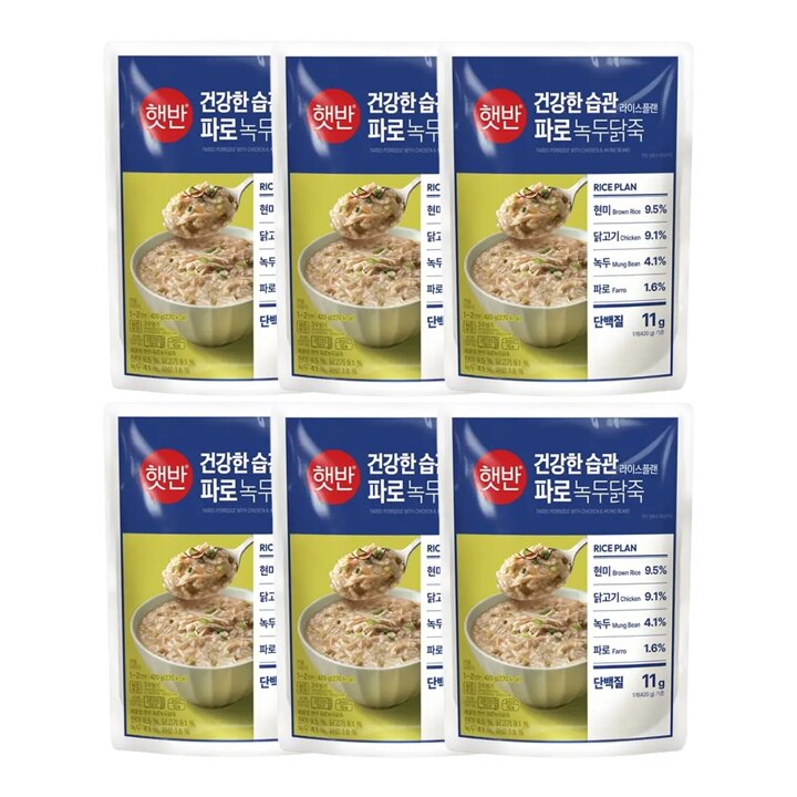 CJ제일제당 햇반 라이스플랜 파로녹두닭죽 420g x6개