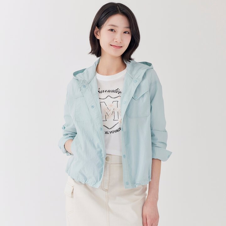 [지센] (2컬러) 나일론 후드 밑단블루종 셔츠형 점퍼 LSJPP454