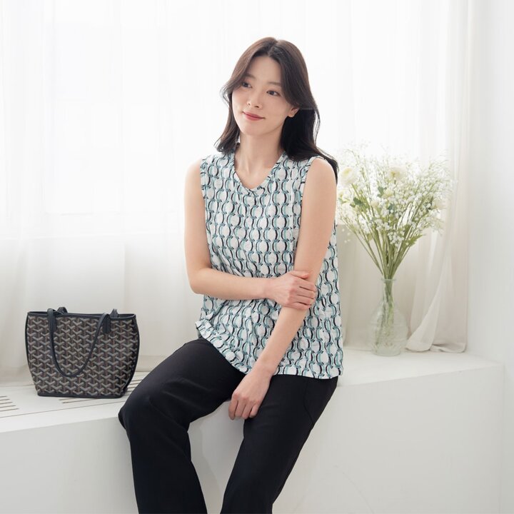 여성 여름 자카드 인견 나시 블라우스 민소매 빅사이즈 엄마옷 쿨링 냉감