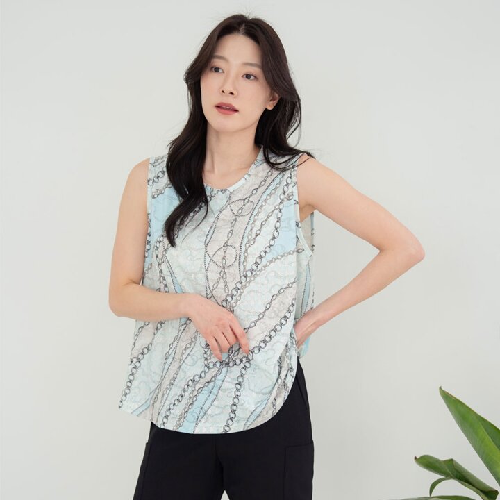 여성 여름 자카드 인견 나시 블라우스 민소매 빅사이즈 엄마옷 쿨링 냉감