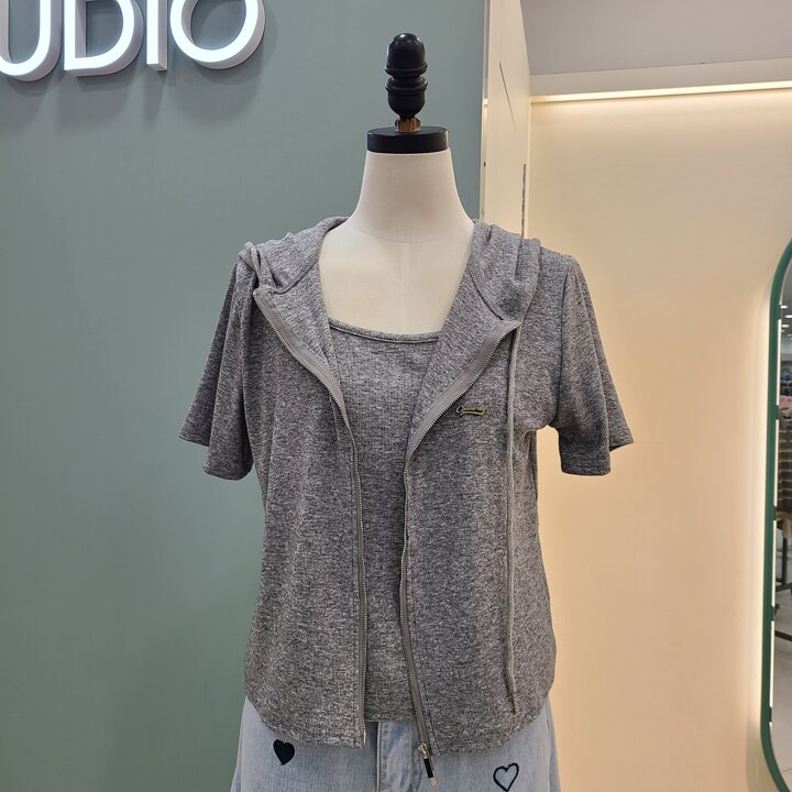 이중후드 티셔츠 S262NTS489/그레이,라이트바이올렛YS