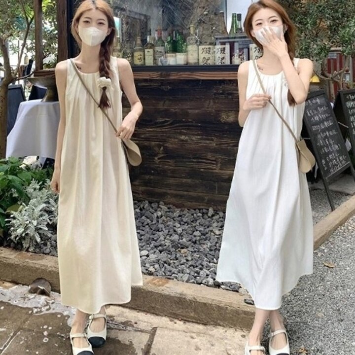 여성 뒤트임 포인트 시원한 여름 A라인 나시 원피스19910593667501