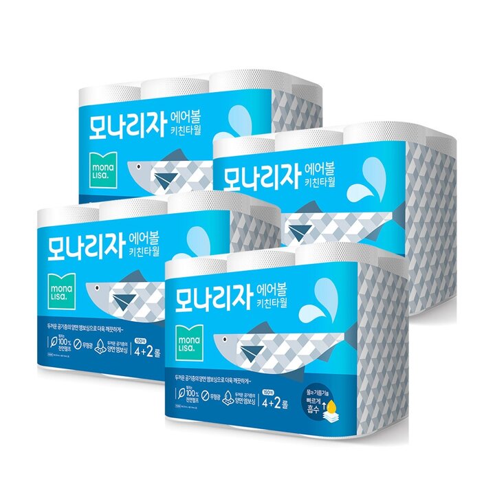 모나리자 에어볼 키친타월 150매 6롤 4팩