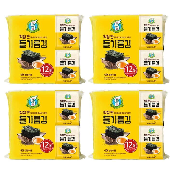 [성경김본사] 직접 짠 들기름 식탁김 4g 12봉 x 4개 (총 48봉)