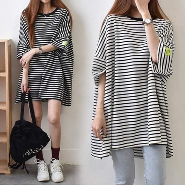 편안한 박스티 여성의류 티셔츠코디 매력적인 긴팔티