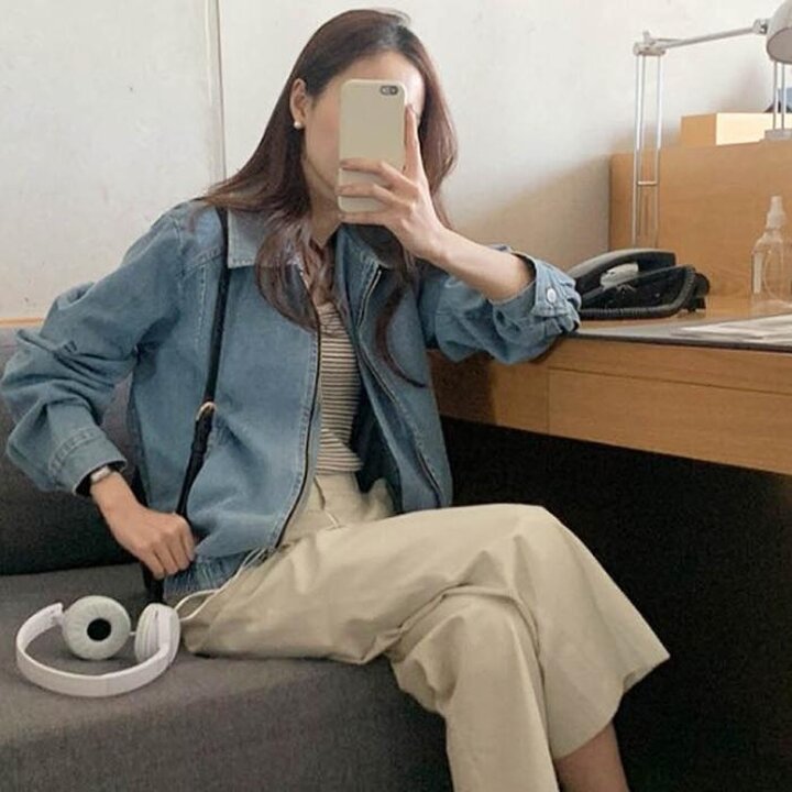 지퍼데님패션청자켓점퍼데일리트렌디캐주얼