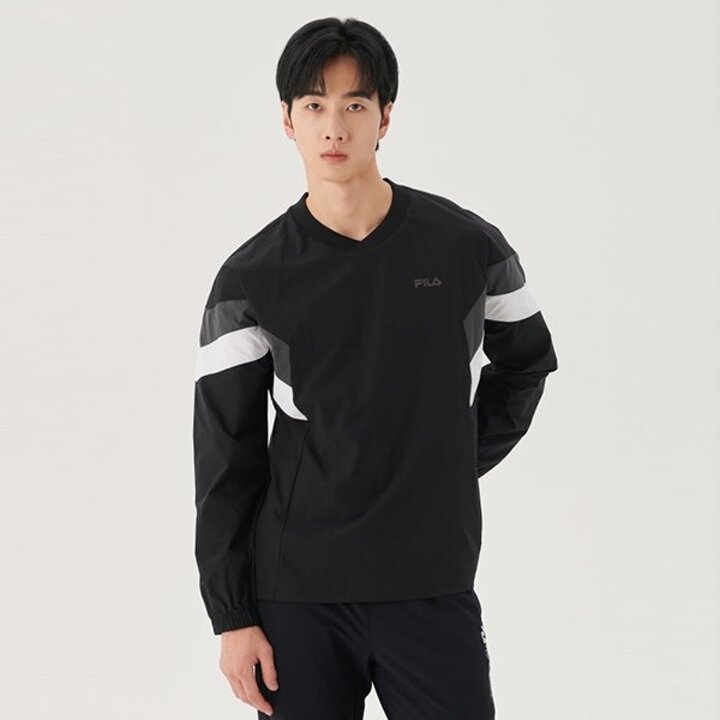 (광주신세계)[휠라 공식] 스트레치 브이넥 우븐 맨투맨(FS2POG1205X BLK)