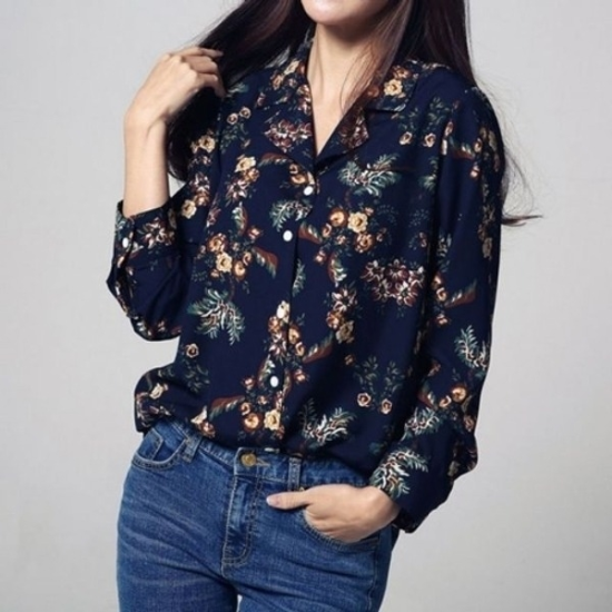 브이넥카라 블라우스 플러워패턴 플라워블라우스 아이19645830667501