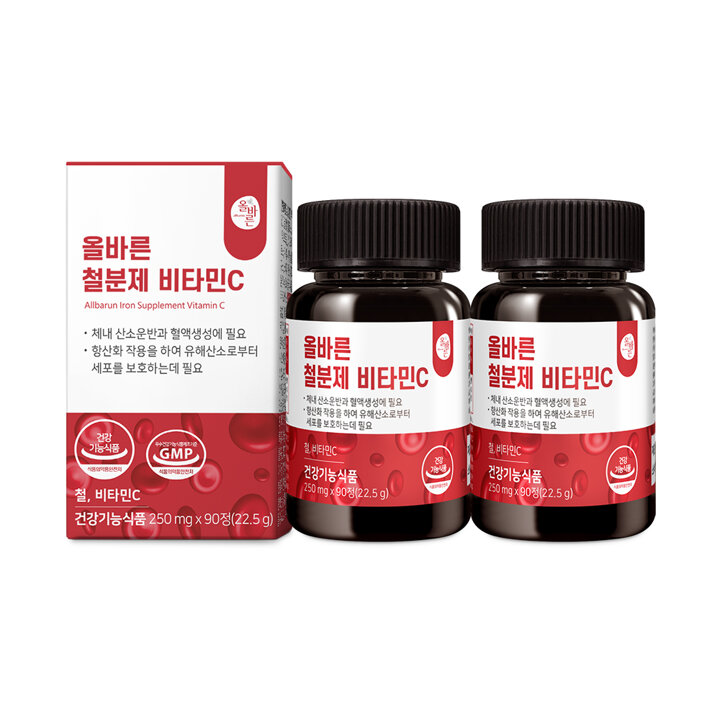 올바른 철분제 비타민C 90정 2병 (총 180정 6개월분)
