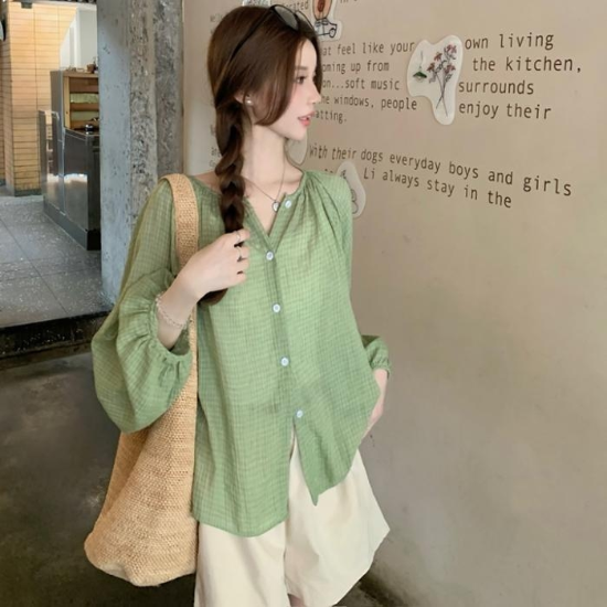 체크 셔링 블라우스 LLT217 LL-1010685