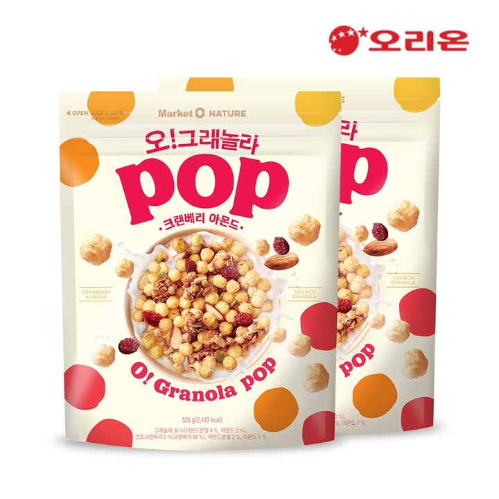 오리온 마켓오 오그래놀라 팝 크랜베리아몬드(520g) x 2개