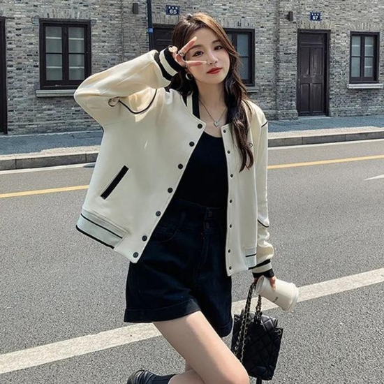 31578622-1컬러배색캐주얼자수여성야구점퍼바시티여자숏자켓