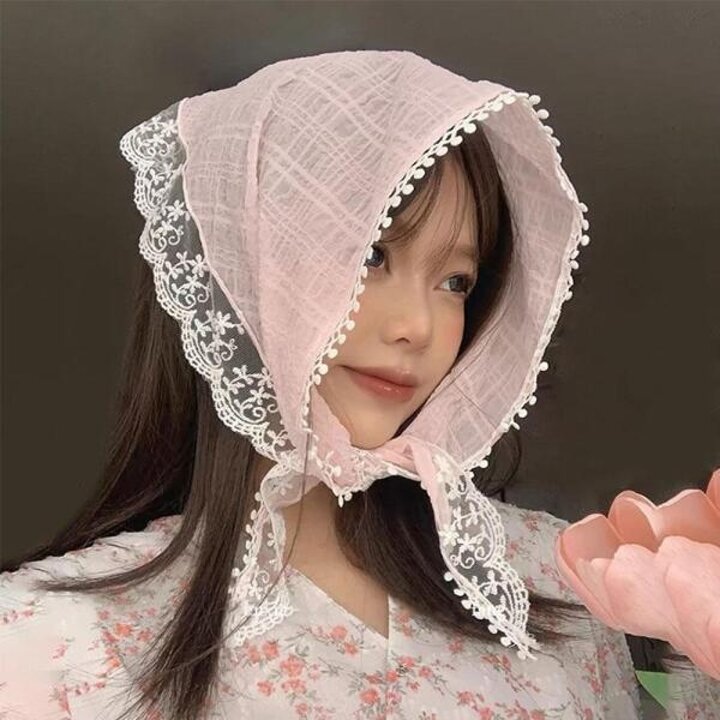 아트박스/신상오픈런 여성용 사랑스러운 자수 레이스 헤어 스카프
