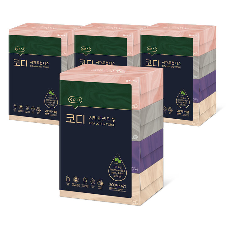 [코디] 코디 시카 로션 티슈 200매*4입 4팩