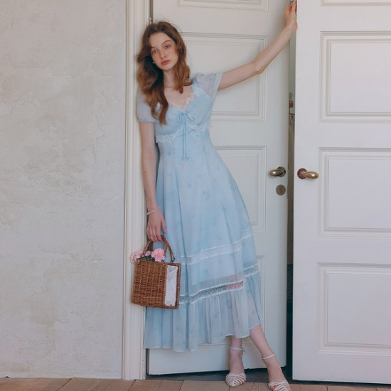 LB Floral lace chiffon dress