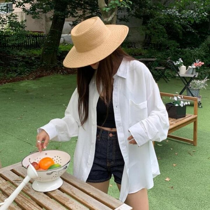 아트박스/옷자락 여성 캐주얼 빅포켓 오버핏 셔츠 남방