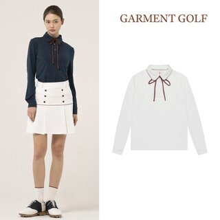 가먼트골프 여성 핀턱 리본 타이 카라 긴팔 티셔츠 GFTLC352