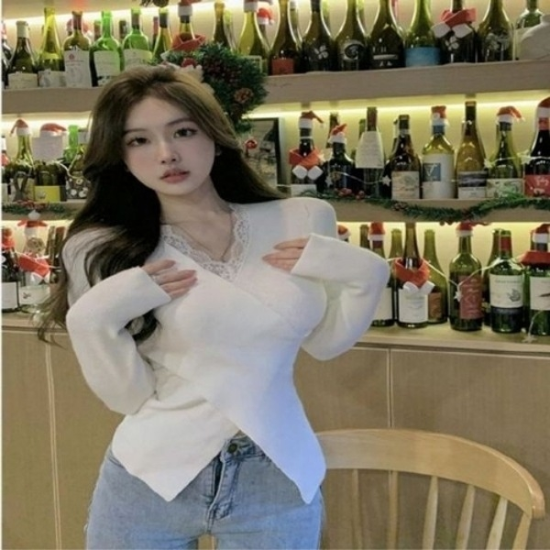 랩니트 브이넥 메이비굿 넥라인 레이스 의류19680229667501