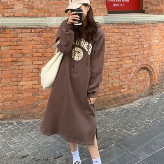 절개레이디스 후디 원피스룩 클래식 캐주얼룩 동절기 플리스