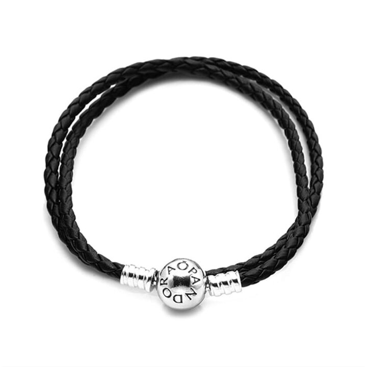 판도라 590745CBK-D 모멘츠 더블 블랙 우븐 레더 팔찌