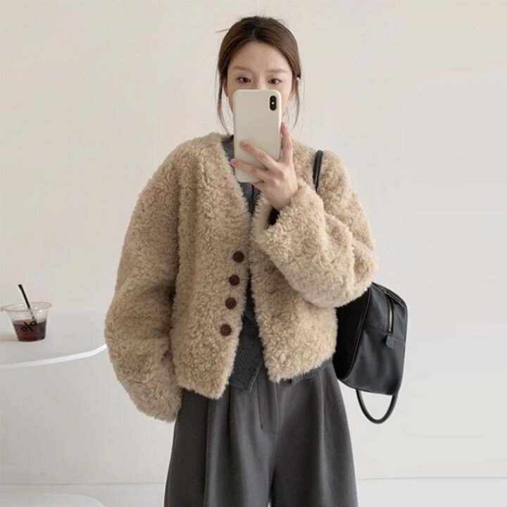 [양모100] 로지 시어링 숏 코트