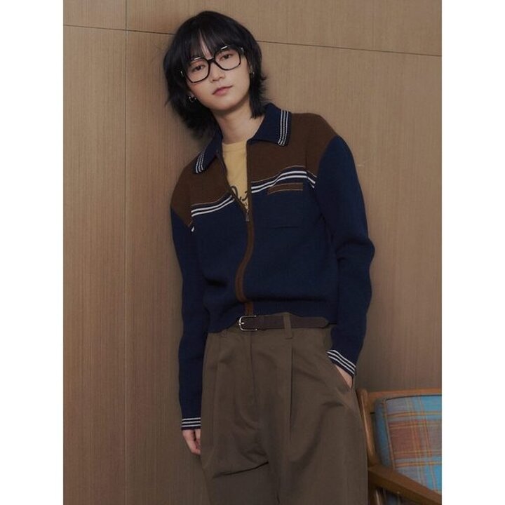 배색 니트아우터  네이비 (35625ACC1R)