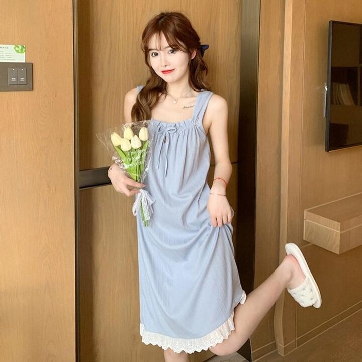 여름잠옷홈시크웨어파자마가슴밴딩리본원피스잠옷