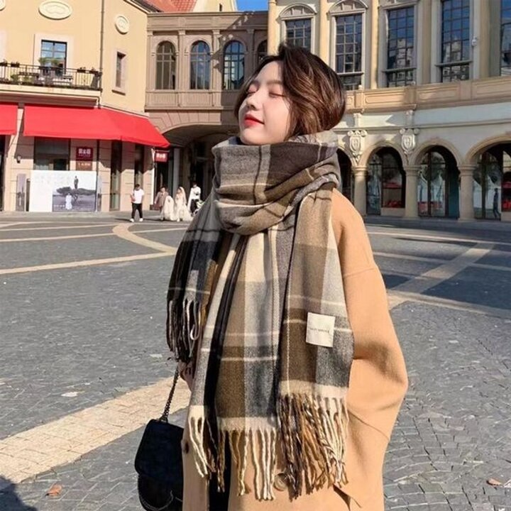여성 겨울 체크 패턴 부드러운 머플러 목도리