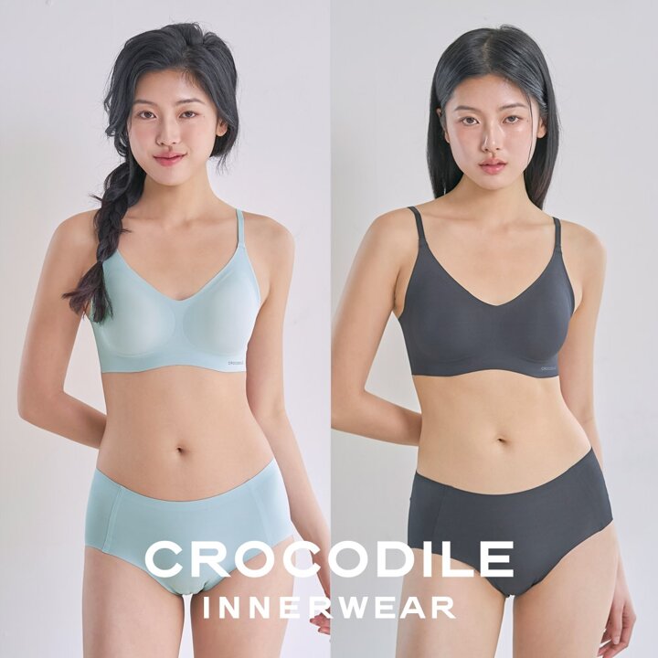 [크로커다일] 소프트 쿨인견 쉘론 패드분리 후크형 브라+팬티 4종세트 레트로블루 블랙 CDW5N1920_T