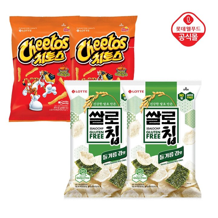 쌀로칩 들기름 김맛 100gx2개+치토스 바비큐 82gx2개
