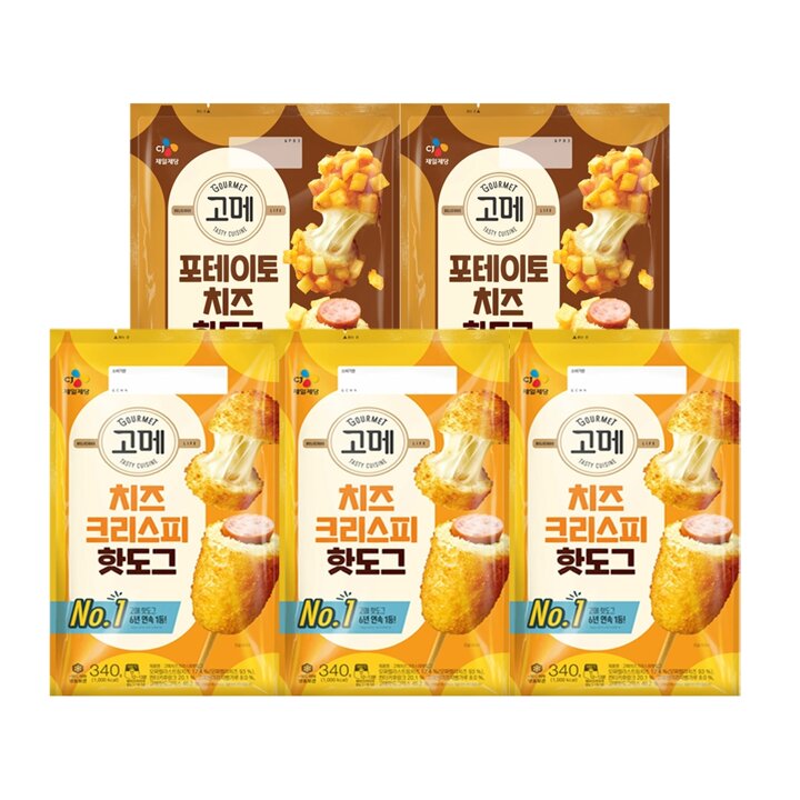 CJ제일제당 치즈크리스피핫도그340g x3 + 포테이토치즈핫도그400g x2