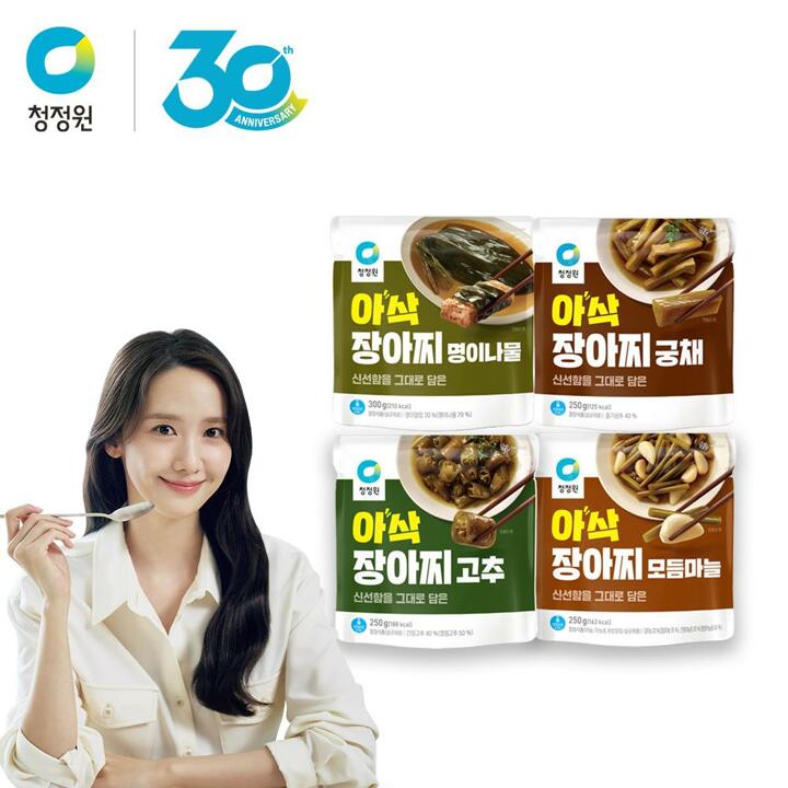 청정원 냉장 아삭장아찌250-300g 4종(명이나물/궁채/모듬마늘/고추) 4개 골라담기