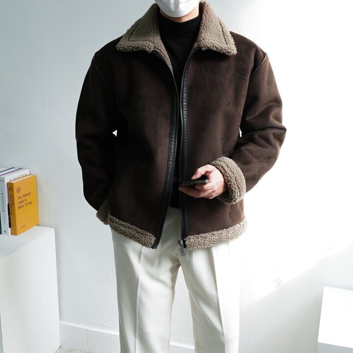 남자 스웨이드 에코 퍼 두툼 양털 무스탕 자켓 루즈핏 오버핏 2color