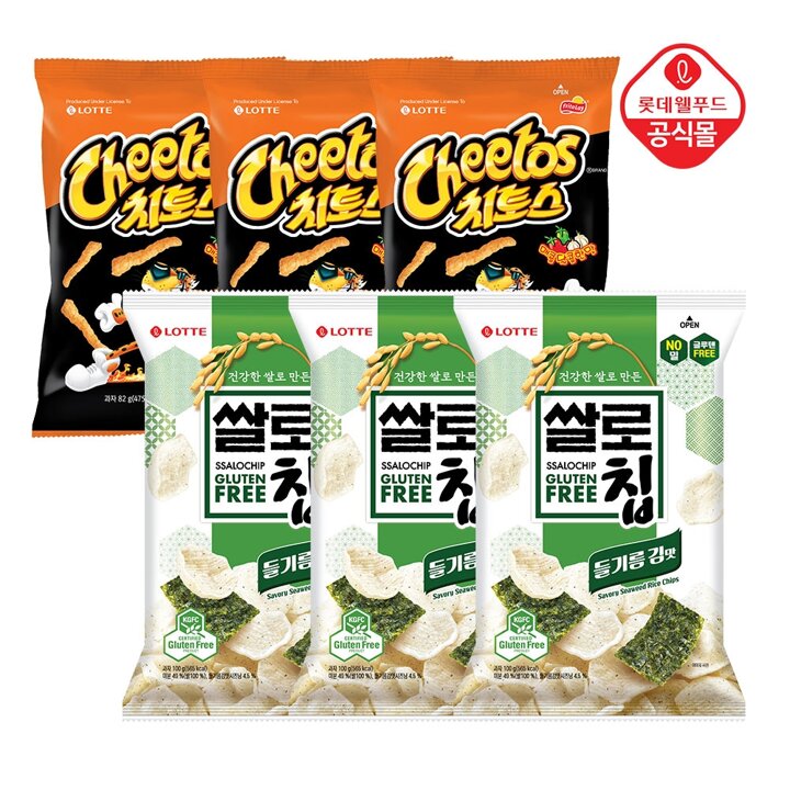 쌀로칩 들기름 김맛 100gx3개+치토스 매콤달콤 82gx3개