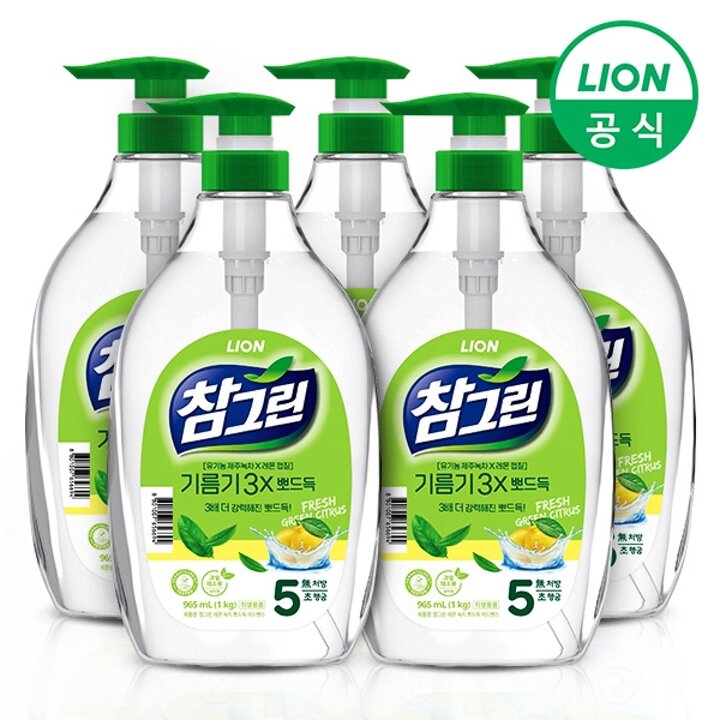 참그린 녹차 기름기 뽀드득 주방세제 1kg용기(펌프) 5개
