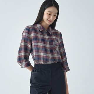 [지센] (2컬러) 린넨 체크 블라우스 LCWSO538