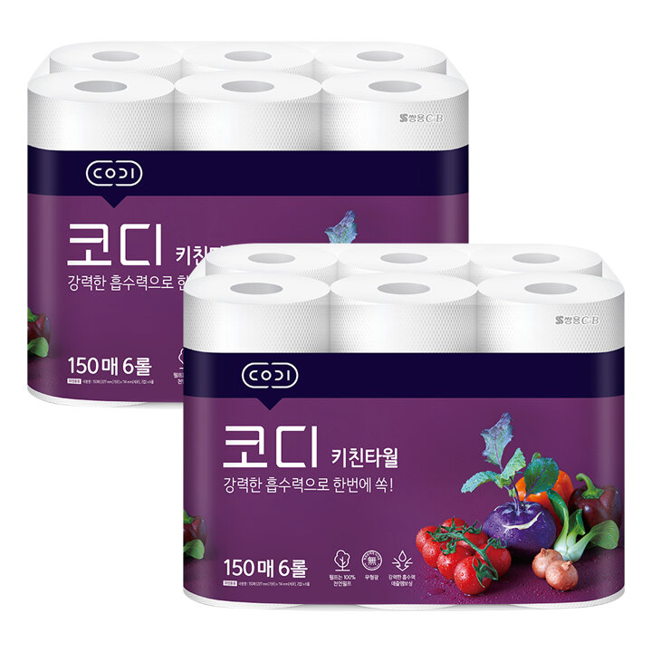 코디 키친타올 150매 6롤 2팩