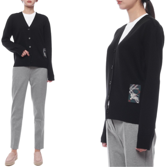 (신세계마산점)[버버리] 25SS 여성 체크 라벨 울 가디건 (8103191 BLACK 25S)