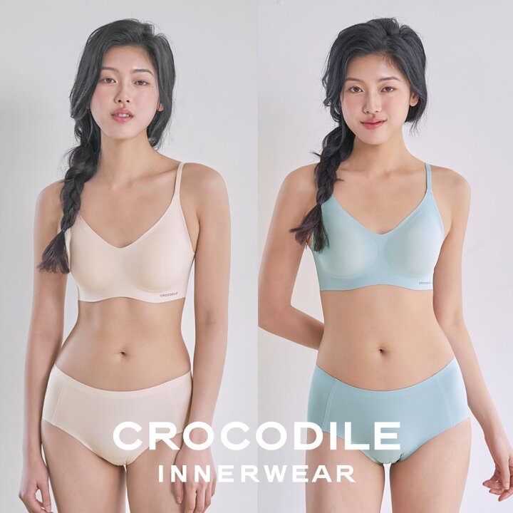 [크로커다일] 소프트 쿨인견 쉘론 패드분리 후크형 브라+팬티 4종세트 베이지 레트로블루 CDW5N1819_T